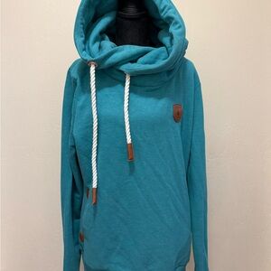Wanakome Teal Funnel Neck Hoodie with Rope Drawcords